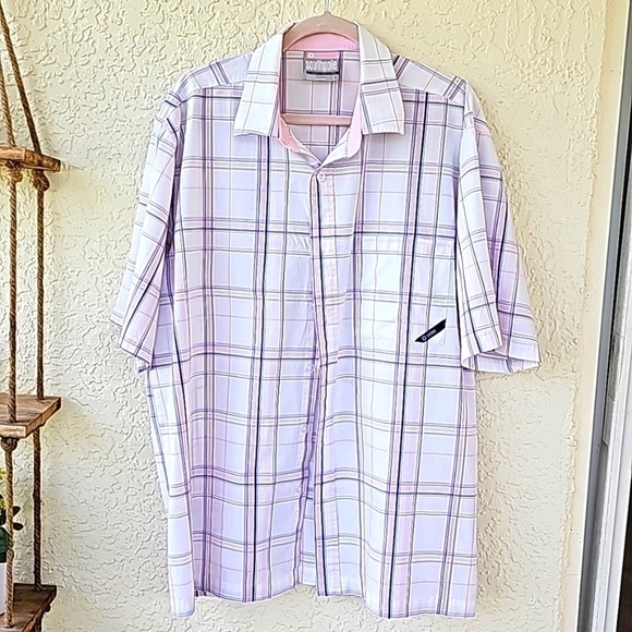 SOUTHPOLE‎ MENS PINK PLAID SHIRT. Size large short sleeves. One pocket. - Picture 1 of 9
